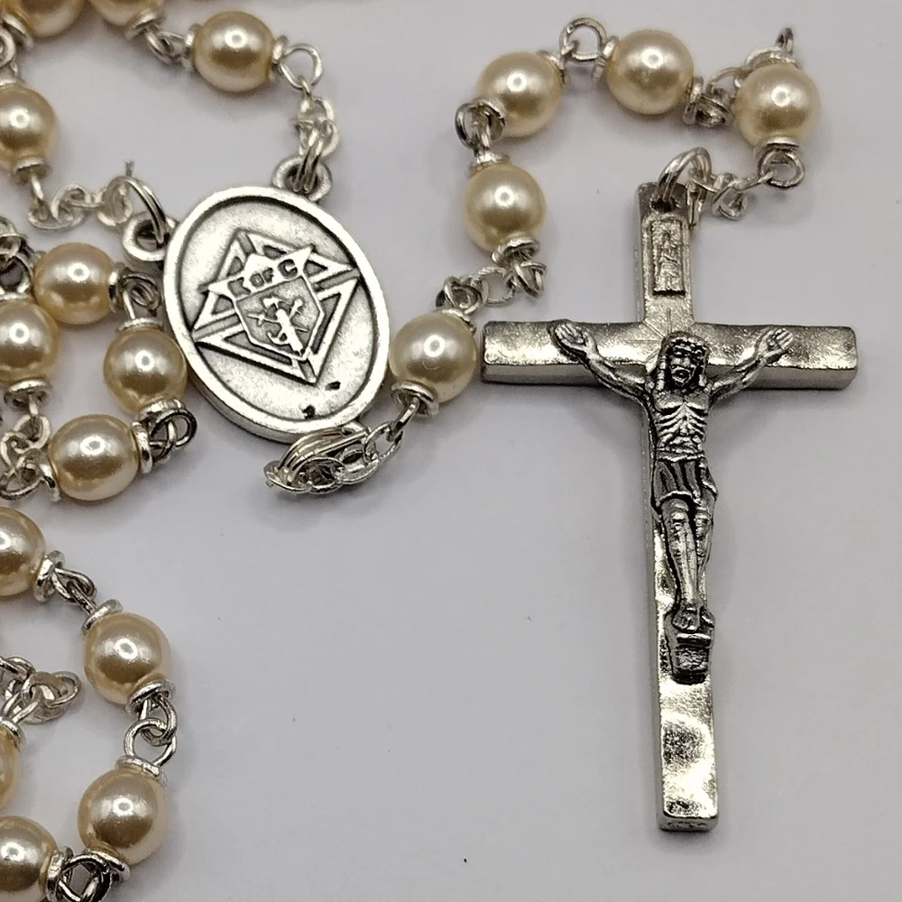 VINTAGE K of C Knights Of Columbus Faux Pearl PRAYER BEADS ROSARY